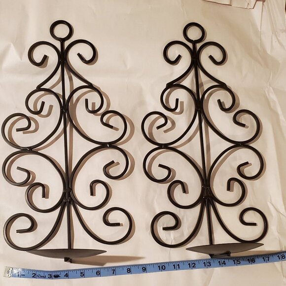 Pair of Decorative Metal Scrolled Wall Mounted Candle Holder Sconces - Picture 3 of 5